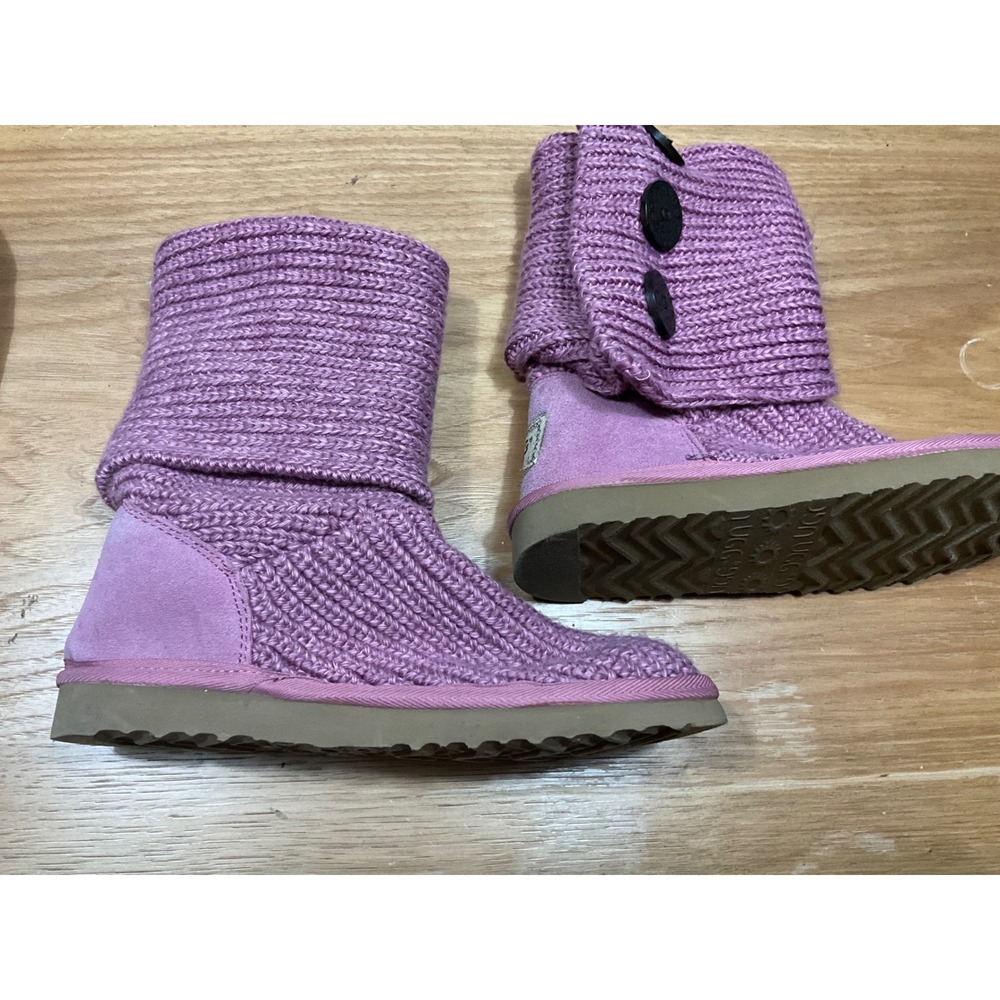 UGG Australia Lattice Cardy Pink Knit Button Boots 5879 Womens Size 6